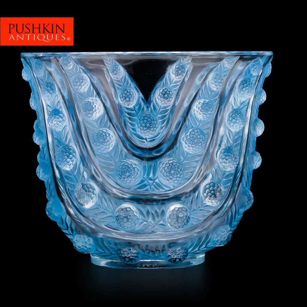 ANTIQUE 20thC FRENCH RENE' LALIQUE LARGE STAINED VICHY GLASS VASE